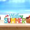 Metal Hello Summer Sign, Summer Decorations for Home, Office, Shelf, Mantel, Indoor, Beach Slippers Tabletop Centerpiece Decoration, Watermelon Red Decor (Beach)